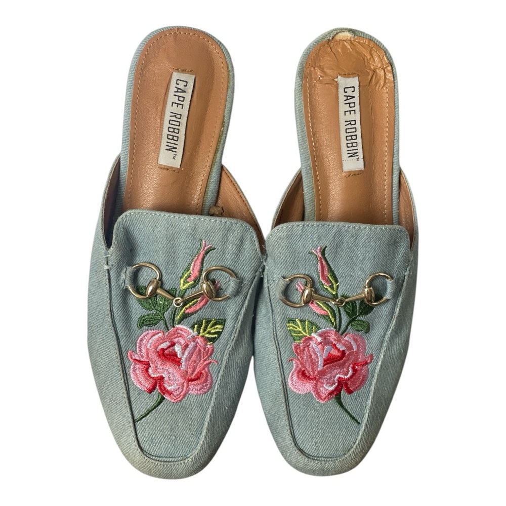 Cape Robbin Blue and Pink Mules with Floral Embroidery